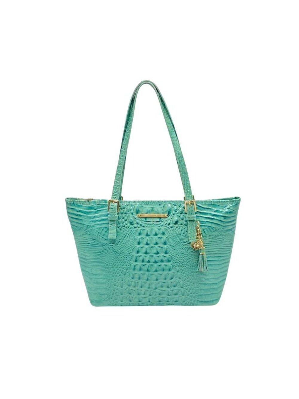 Brahim Teal Croc-Embossed Leather Satchel